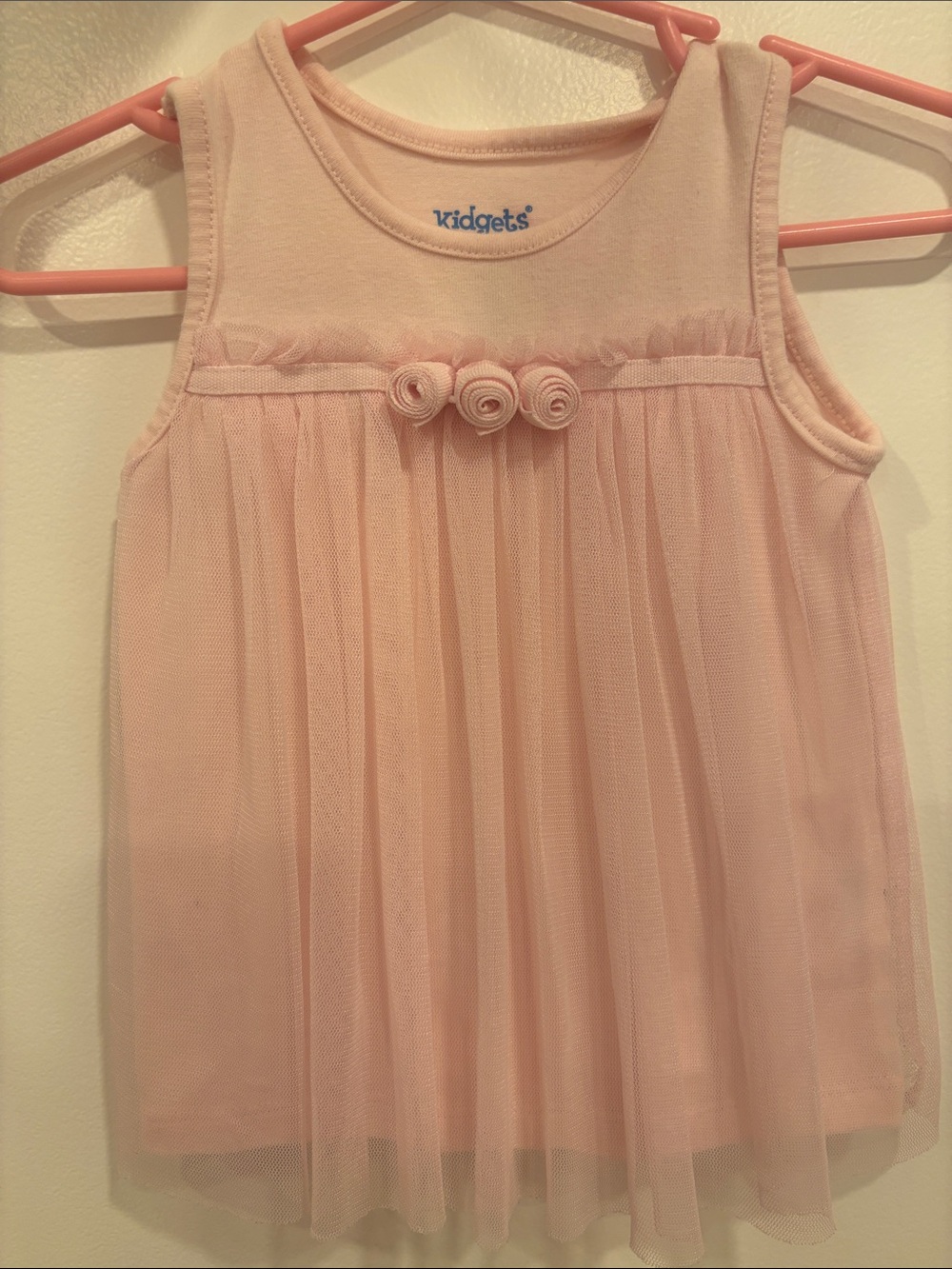 Kidgets Blush Pink Tulle Rosette Tank Dress